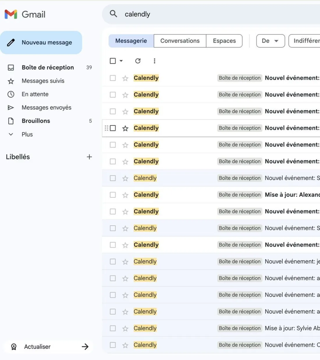 Inbox full of Calendly bookings