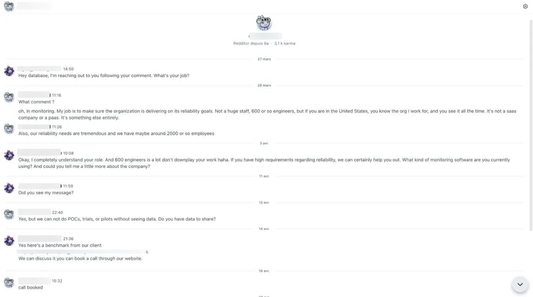Reddit conversation leading to a booked call with an enterprise account