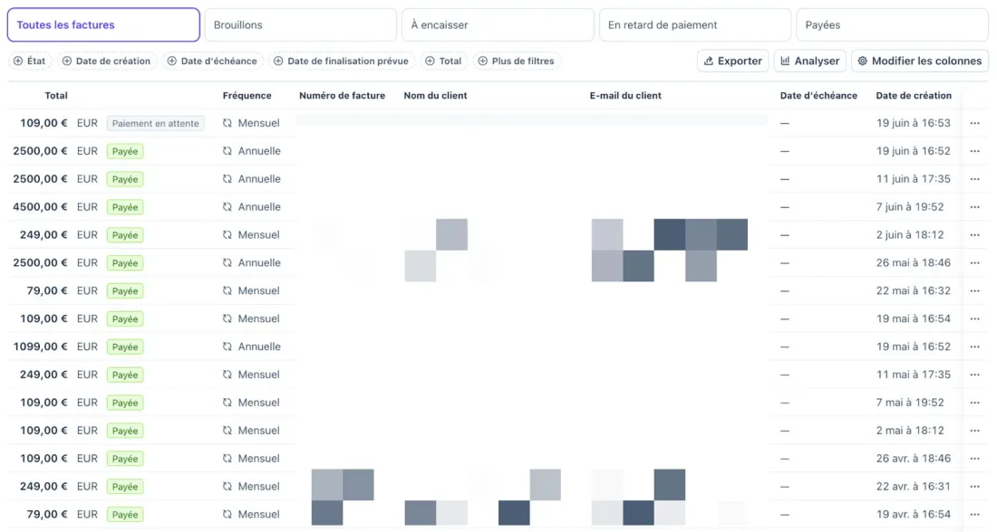 Paid Stripe invoices: annual and monthly plans